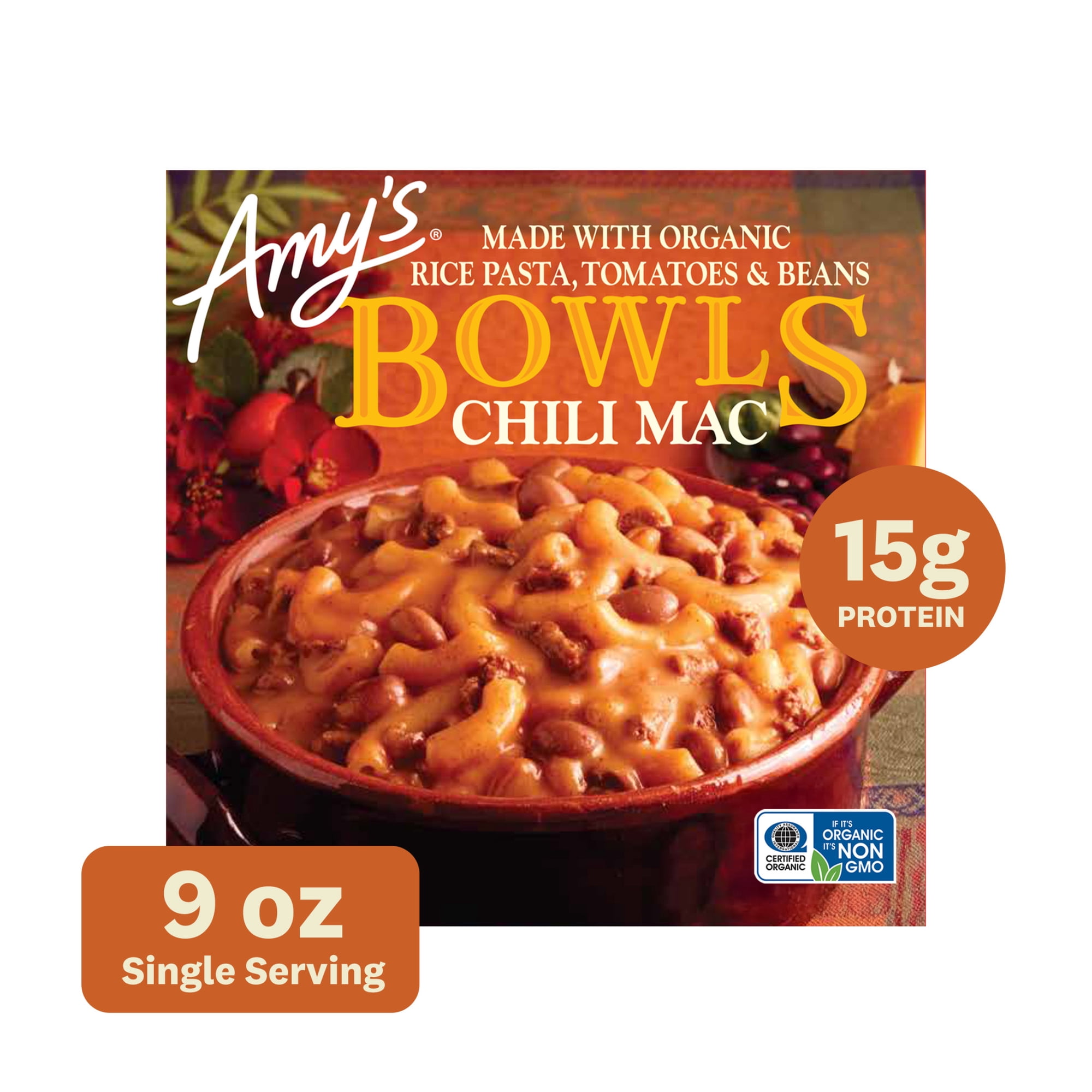 Amy's Frozen Meals, Chili Mac Bowl, Microwave Meals, 9 oz