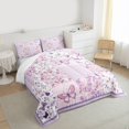 thumbnail image 3 of Homewish Butterfly Printed Full Size Comforter Sets,Rustic Flower Floral Bedding Comforter Set,Purple Pink Bedding Sets For Girl Kids,Luxury Bedroom Decor,3pcs, 3 of 8