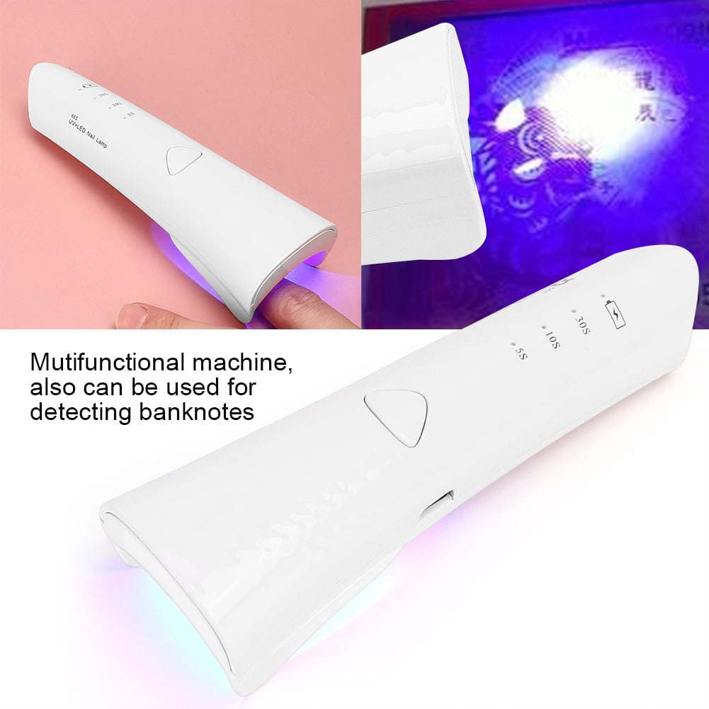 Xirurus USB Handheld Nail Lamp Polish Dryer UV Manicure Drying Machine Mutifunction Money Detector Portable Mini Gel Polish Curing Light Tool White Finish