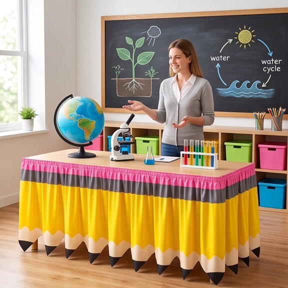 Round Table Skirt Pencil Desk Skirt, Elegant Hanging Table Cover, Easy Install Washable Cloth Table Skirt, Decorative Table Skirt for Wedding Banquet Party Market Store Display