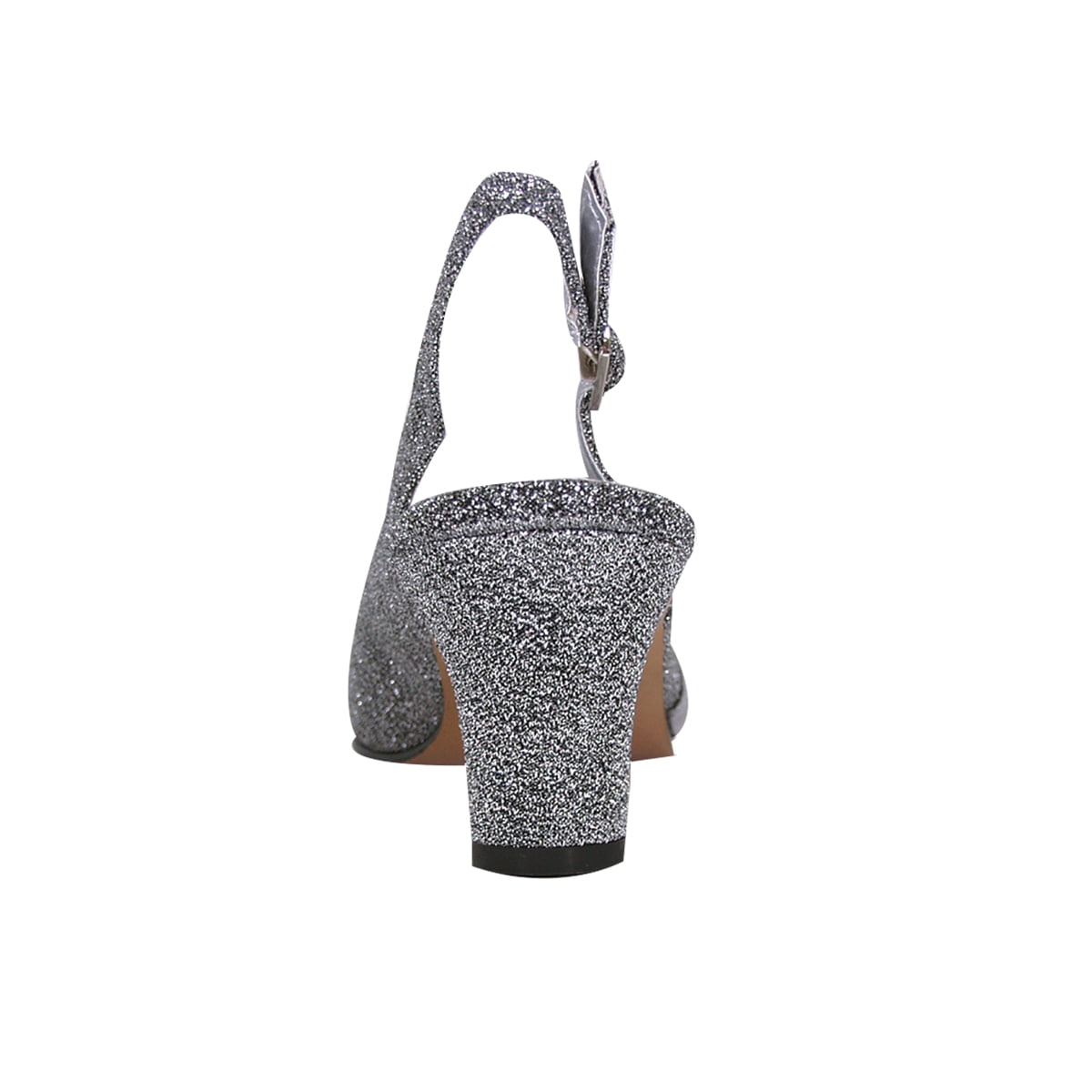 FLORAL Layla Women's Wide Width Glittery Slingback with Pleated Front Crystals SILVER 10