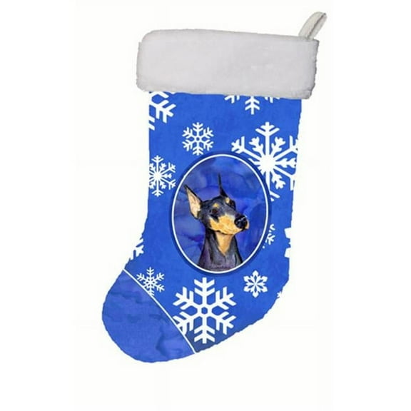 11 W x 8 H in. Doberman Winter Snowflakes Christmas Stocking