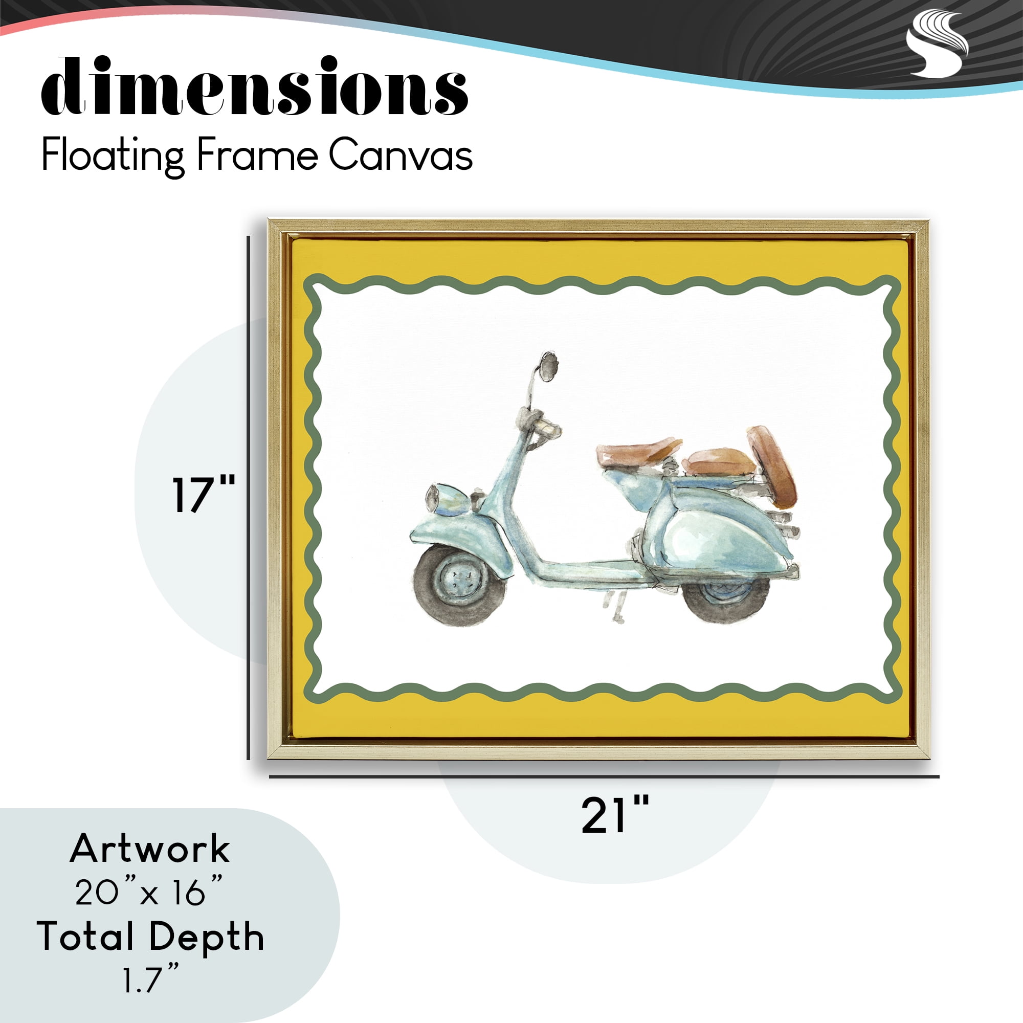 Stupell Industries Blue Vespa with Yellow Border Gold Framed Floater Canvas Wall Art, design by Lanie Loreth