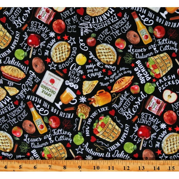 Cotton Harvest Treats & Words Food Seasonal Autumn Black Cotton Fabric Print by the Yard (GAIL-CD1424-BLACK)