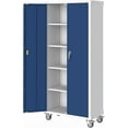 thumbnail image 2 of Rugerasy Garage Storage Cabinet with Wheels and Pegboard ,71 Inch High Locking Metal Storage Cabinet with 2 Doors and 4 Adjustable Shelves for Garage Workshop Home Office,Blue Gray, 2 of 7