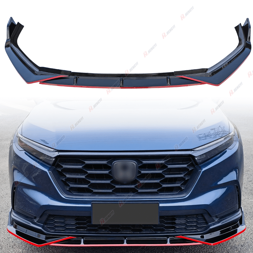 3pcs Set Front Bumper Lip for Honda CR-V CRV 6th 2023, Front Spoiler Diffuser Front Splitter Lip Body Kit Spoiler, Gloss Black Painted with Red Trim Painted