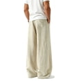 thumbnail image 7 of CLOISE Wide Leg Pants for Men with Pockets Big and Tall Breathable Mid Waist Long Pants Elastic Waist Solid Baggy Vacation Outfits Beige 3XL, 7 of 7