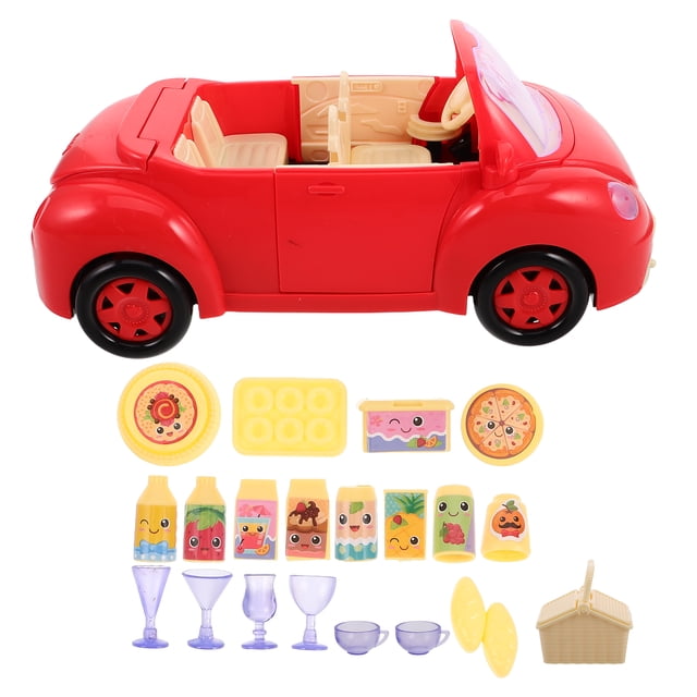 1 establecer la camioneta de picnic familiar con la vajilla de simulación y la comida en miniatura para el juego de roles imaginativos, ideal para niños y niños pequeños