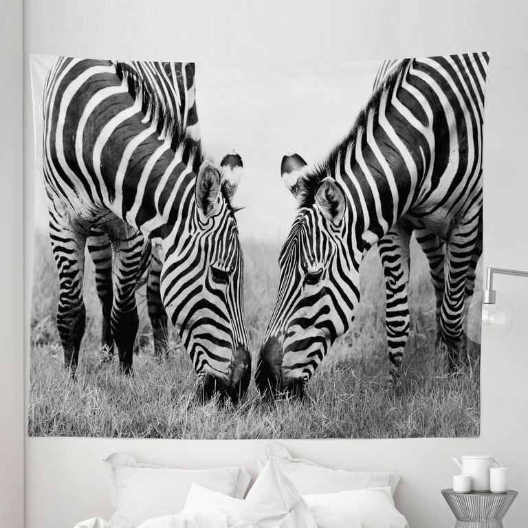 Zebra Tapestry Zebras Wildlife Burchell Safari Theme National Park Monochrome Picture Fabric Wall Hanging Decor for Bedroom Living Room Dorm 5