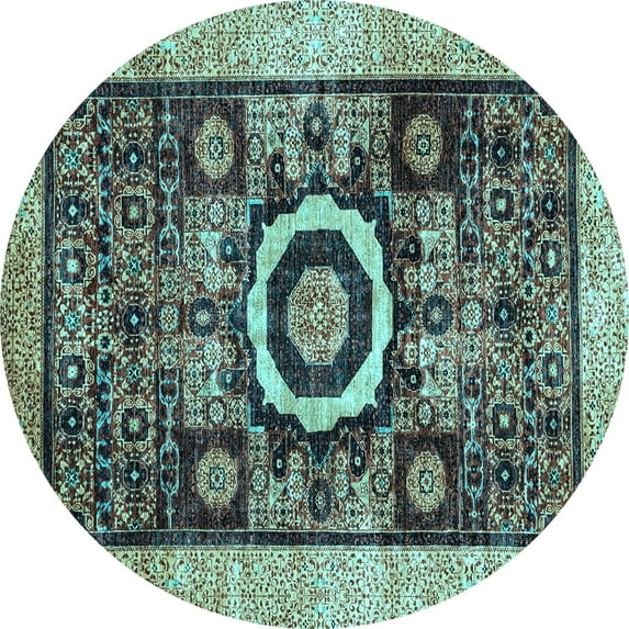 Ahgly Company Indoor Round Abstract Light Blue Modern Area Rugs, 3' Round