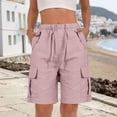 thumbnail image 5 of Women's Cargo Shorts Cotton Linen Slit Pocket Loose Fashion Casual Linen Shorts for Women Pink L, 5 of 6