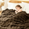 thumbnail image 6 of Faux Rabbit Fur Blanket: 60" x 80" Twin Luxury Soft Fluffy Thick Fur Throw Blanket for Couch Bed Sofa - Cozy Plush Bubble Blankets for Winter: Flannel Fleece Decorative Blanket(Cocoa Brown), 6 of 16