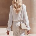 thumbnail image 4 of Women's Retro Ruffle Edge V-Neck Long Sleeve Pullover Top Lightweight Solid Color Casual Loose Blouse Fashion Daily Vacation Streetwear Shirt, White Size XL, 4 of 6