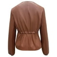 thumbnail image 4 of Veste en Cuir pour Femmes, Veste Courte et Raccourcie en Cuir pour Femmes à Col Rond avec Ceinture à la Taille à Cordon, Texture, Coupe Ajustée, Manteau à Manches Longues Polyvalent pour Tenues Décontractées Quotidiennes (b Brown,m), 4 of 4