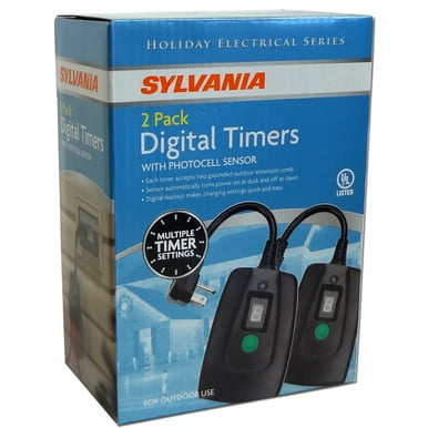 

2-Pack Digital Timer Photocell Sensor Dusk to Dawn Dual Outlet Outdoor Timer Garden BJ8 V2045-60