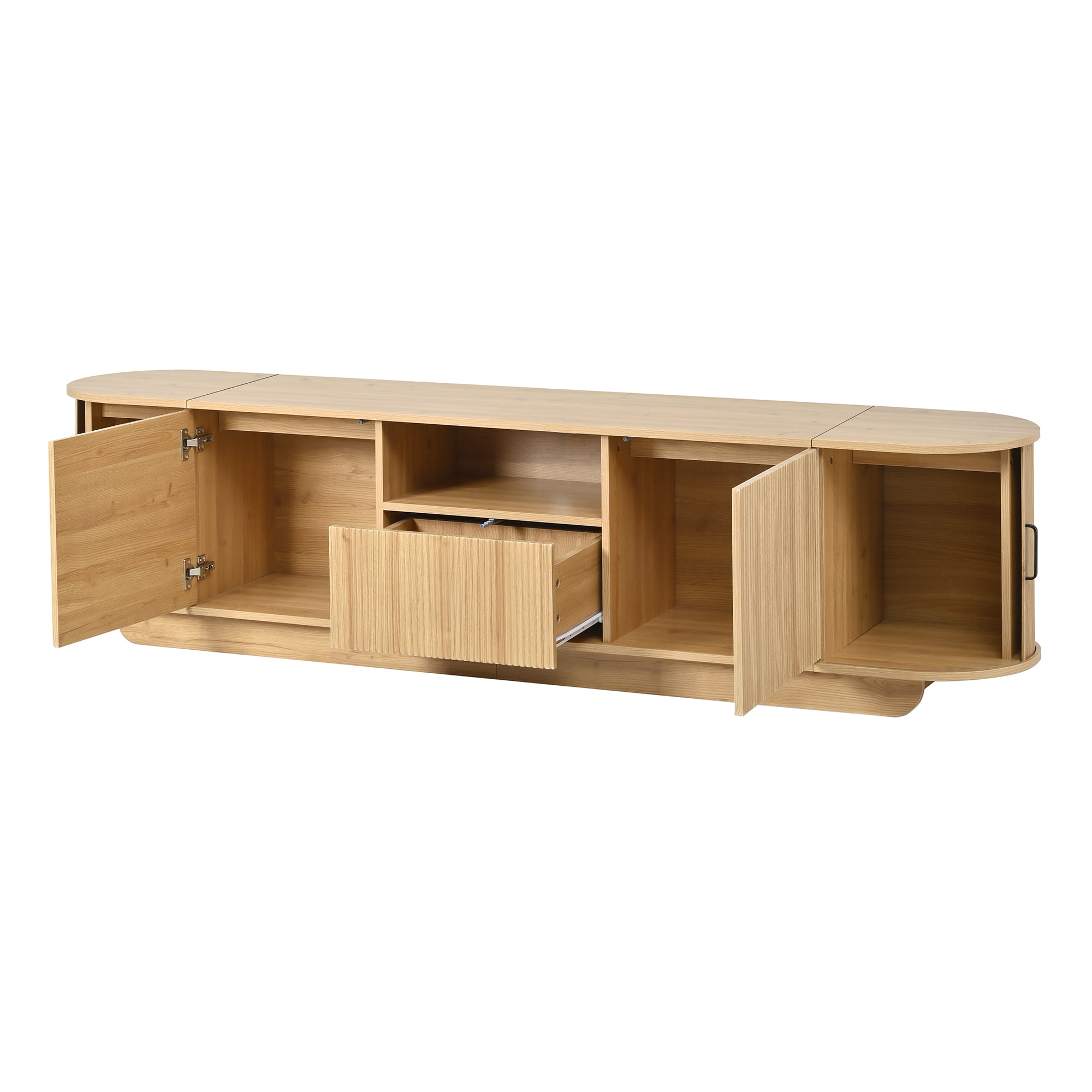 Homy Casa 70.9" TV Stand, Fluted Media Console with Sliding Doors, Natural Wood