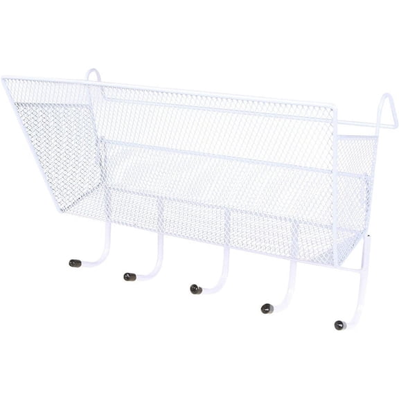 Uanit Bedside Shelf Bed Metal Storage Basket Bunk Bed Shelf with Hooks Bed Side Organizer Caddy Hanging Organizer for Home Office Desk Dorm Phone Book Space Saving (White)