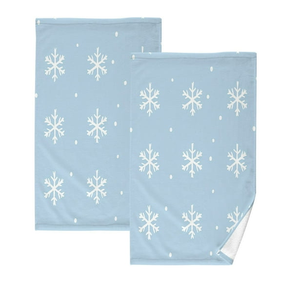 Snowflakes Pattern Set of 2 Pure Cotton Towels, 16'' x 28'', Highly Absorbent and Soft