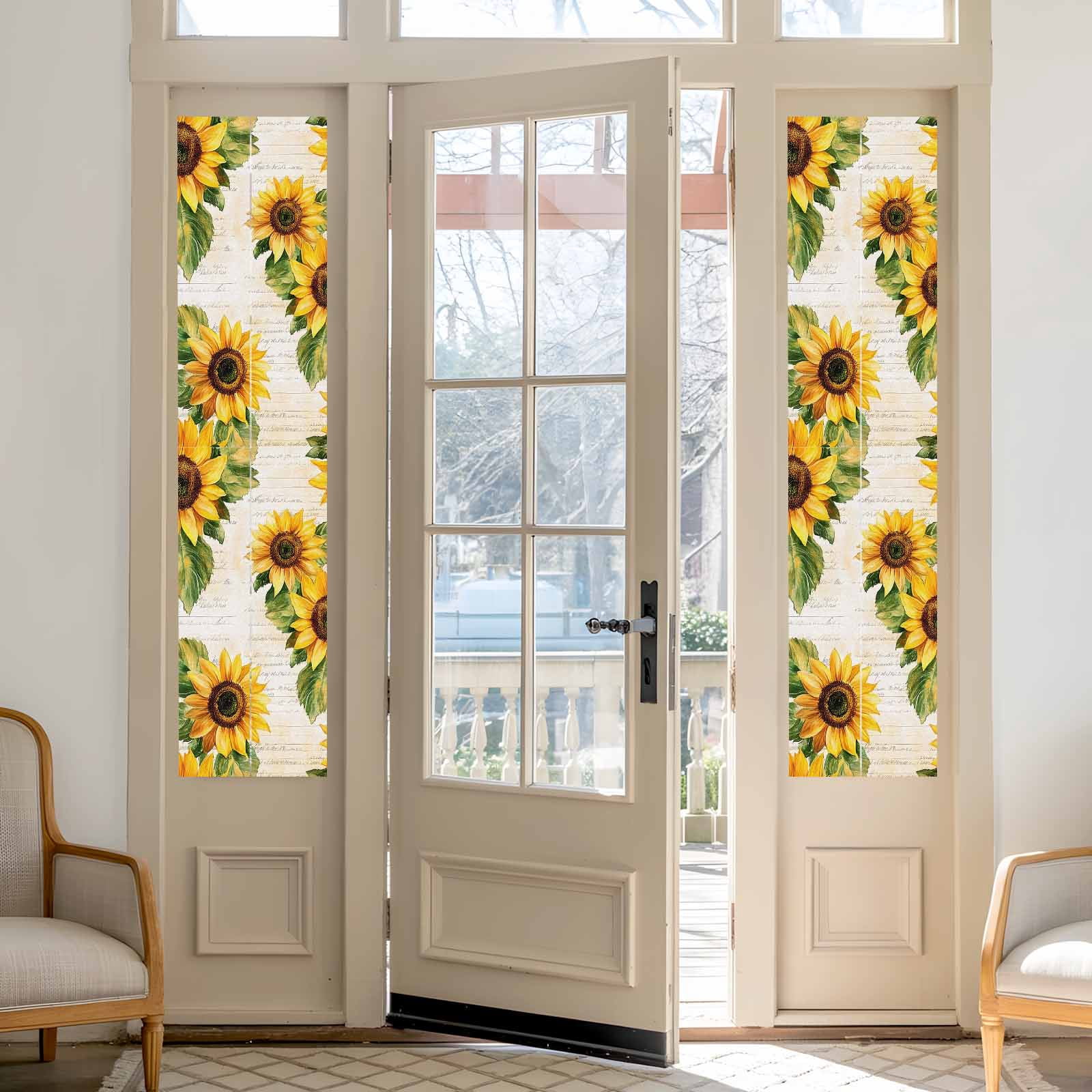 Sun Blocking Glass Window Film, Sunflower Window Privacy Film Frosted, Summer Botanical Vintage Floral Spring Reusable Windows Privacy Sticker for Home Decor, Nursery, 23.6 x 78.7 Inches