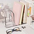 thumbnail image 2 of Clear Acrylics Bookends with Pen Cup Space Saving Desk Book Organizers 3-4 Compartments Book End Magazine Stand, 2 of 4