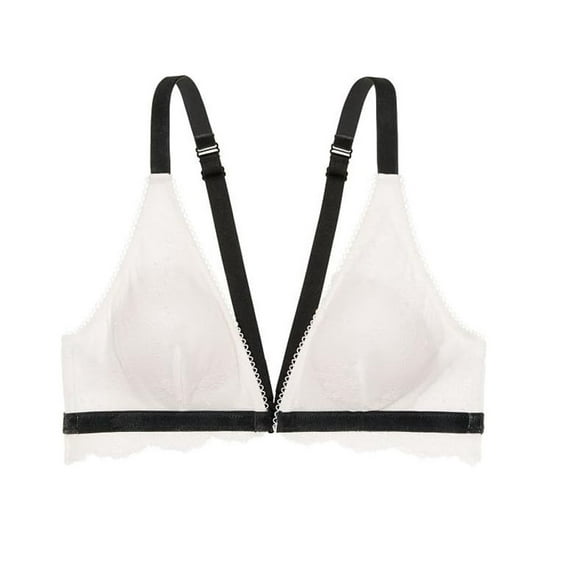 Victoria's Secret Chantilly Lace Front Close Bralette Coconut White White with Black Velvet Trim Size Medium NWT