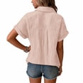 thumbnail image 5 of Girls Linen Shirts Short Sleeve Button Down Collared Dress Shirt for Teen Summer Plain Lightweight Breathable Lapel Tops,Pink,7-8 Years, 5 of 6