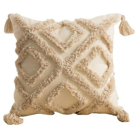 

TINYSOME Tassels Throw Pillow for Case Tribal Boho Woven Tufted Rhombus Plaid Cushion Cov