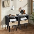 thumbnail image 2 of PAPROOS Nightstand Set of 2, Bedside Table with Wood Legs, Modern End Side Table with a Fabric Drawer and Shelf, Versatile Nightstand for Bedroom Sofa Entryway, Black, 2 of 5