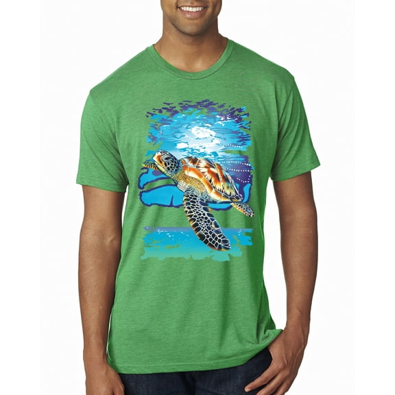 Wild Bobby, Swimming Sea Turtle Animal Lover Mens Premium Tri Blend T-Shirt, Envy, Small