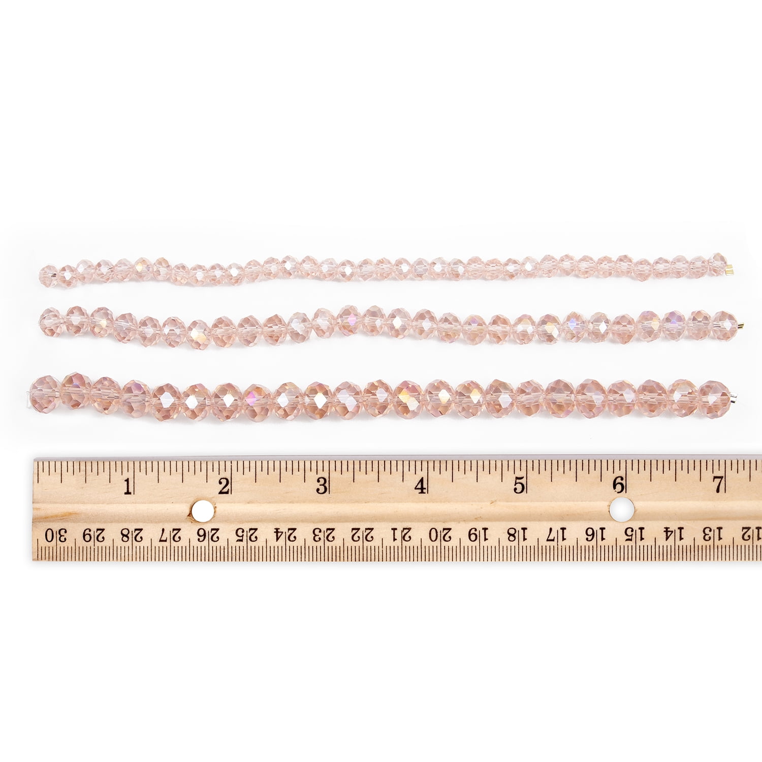 Cousin DIY 3-Strand Light Rose AB Glass Rondelle Beads 4/6/8 mm, 7 in/Strand, 88 Piece