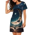 thumbnail image 2 of Pofeuu Artistic Starry Sky Moon Book Print Women's Loose Fit Short Sleeve Nightgown, Comfortable Sleep Dress for Women, Casual Lounge Sleepwear, Soft Cotton Sleep Dress, 2 of 6
