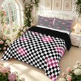 thumbnail image 2 of Manfei Checkered Art Queen Comforter Set,Geometric Plaid Comforter Sets Queen,Black White Pink,Black Reversible,3pcs,1 Comforter and 2 Pillowcases,3pcs,1 Comforter and 2 Pillowcases, 2 of 7