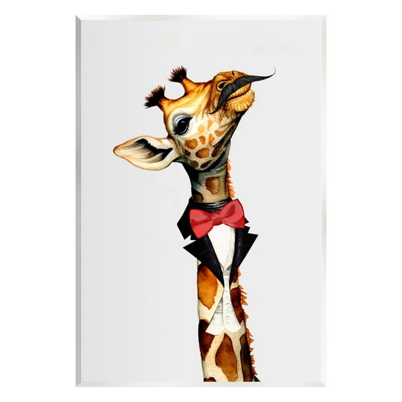 Stupell Industries Mustache Giraffe with Bowtie Animals & Insects Painting Unframed Art Print Wall Art, 10 x 15