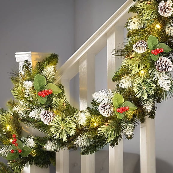 Lolsea 9ft Christmas Garland with Lights for Fireplace Mantel, Outdoor Christmas Garland with 50 LED Lights, 8 Lighting Modes & Timer, Battery Operated