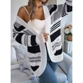 thumbnail image 4 of Women'S Color Block Striped Cardigan Sweater Casual Fall Winter Open Front Knit Cardigan Sweaters with Pockets Grey L, 4 of 8