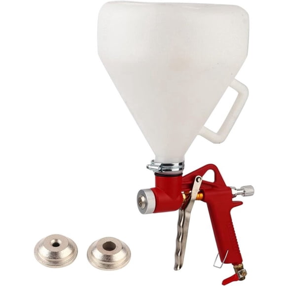 Air-powered paint spray gun, drywall plaster rendering paint, air hopper spray gun, with 3 nozzles with different sizes for wall texture.