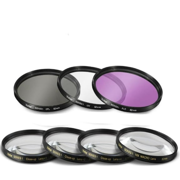 Acuvar 52mm 7PC Filter Set for Nikon D3100,D3200,D3300,D5100, D5200, D5300, D5500 with NIKKOR 18-55mm f/3.5-5.6G VR II Lens - Includes 3 PC Filter Kit (UV-CPL-FLD) 4 PC Close Up Filter Set ( 1 2 4 10)