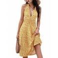 thumbnail image 1 of Robe d'Été Sans Manches Portefeuille à Col en V à Fleurs pour Femme Mini Robe Jaune TG, 1 of 5