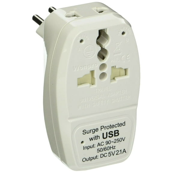 OREI Universal 3 in 1 Plug Adapter for Brazil Travel with USB and Surge Protection-Grounded Type N (WPU-N-GN)