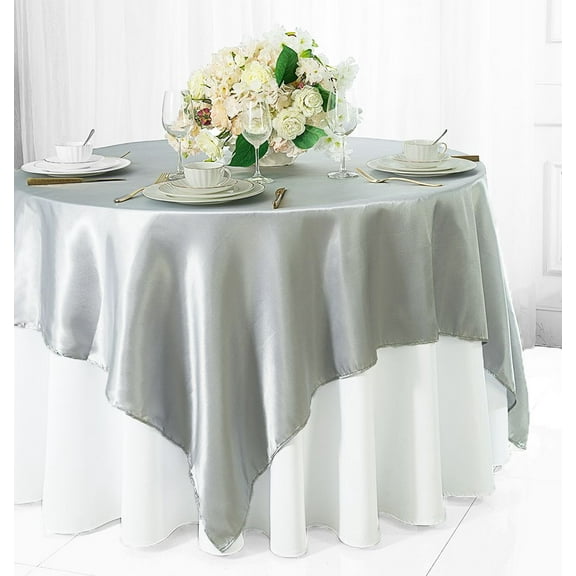 Wedding Linens Inc. (2 pcs) 54 inch Satin Square Table Overlay Topper - Platinum