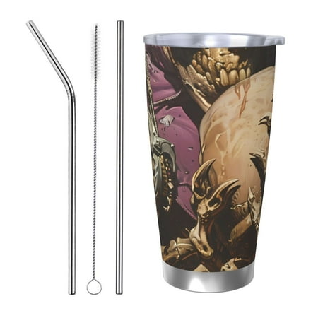 

Lukts Eerie Skull Holding Another for 20OZ Car Cup Stainless Steel Direct Drinking Straw Thermos Cup Suitable for Office Travel and Car-Straw Three-piece Set