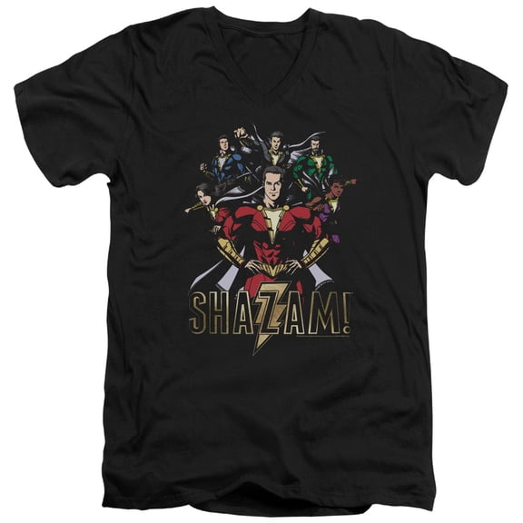 Shazam Movie Group Of Heroes Adult V-Neck T-Shirt 30/1 T-Shirt Black