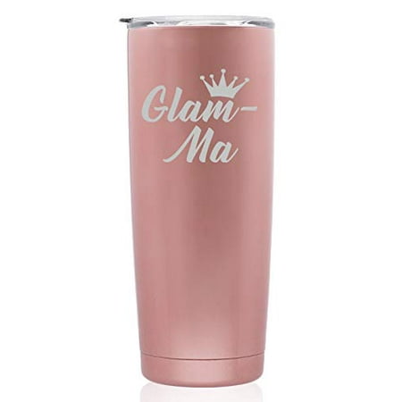 

Rose Gold Double Wall Vacuum Insulated Stainless Steel Tumbler Travel Mug Glam-Ma Mom Mother Grandmother Grandma (Skinny 20 oz)