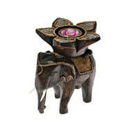 Royal Elephant with Flower Candle Holder Rain Tree Wood Hand Made
