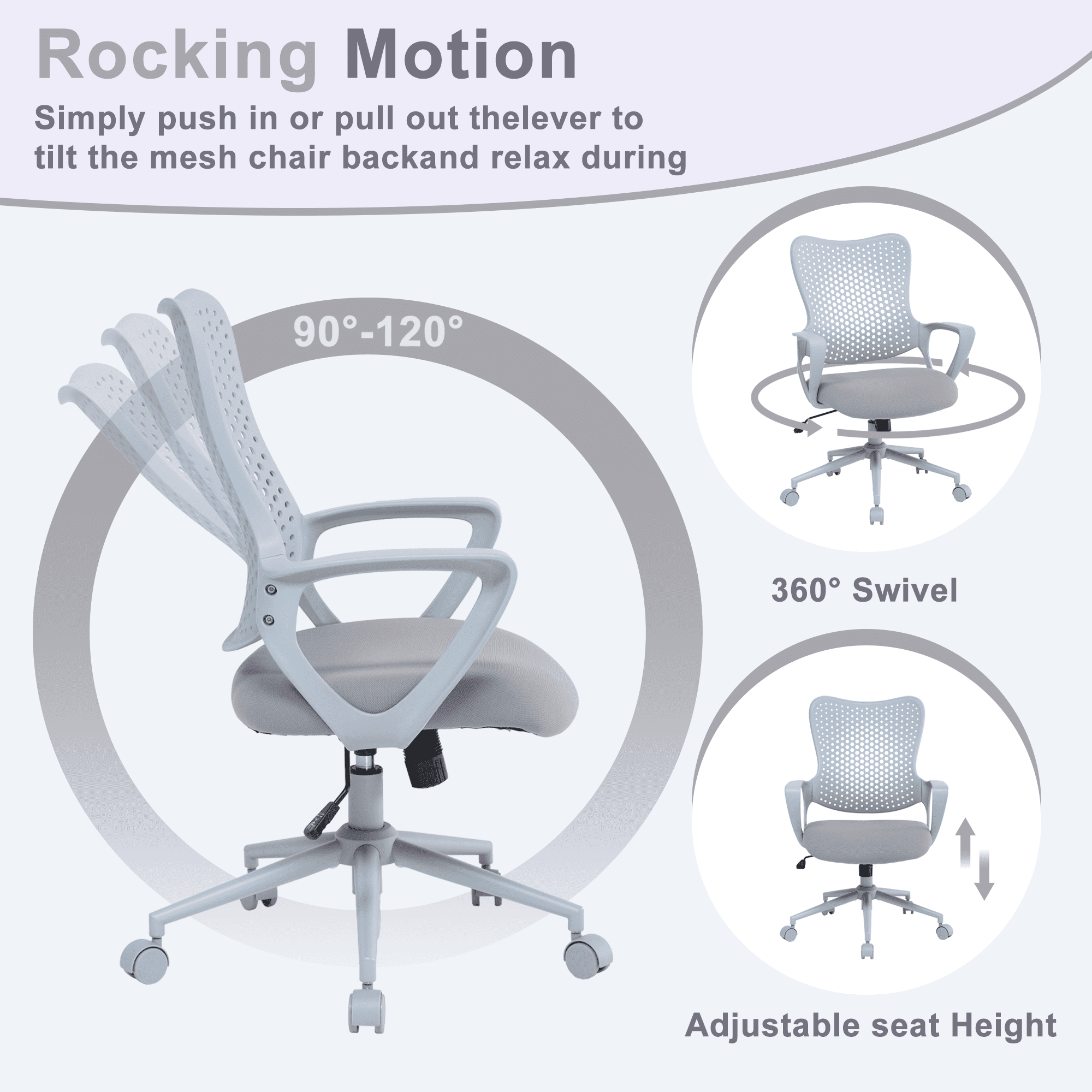 ENYLAY Ergonomic Office Chair, Breathable Mesh Computer Desk Chair with Armrests & Rolling Swivel, Butterfly Back Design Task Chair for Home Office, Adults Teens (Gray)