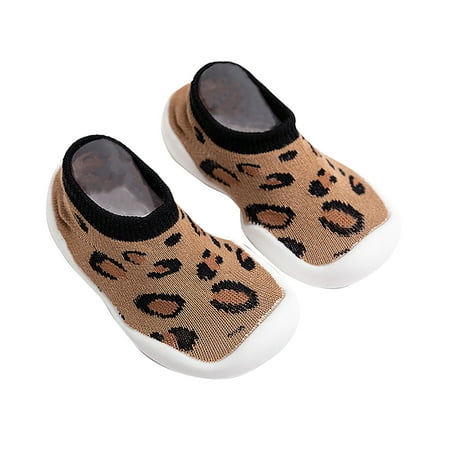 

DNDKILG Infant Baby Girls Boy First Walkers Shoes Floor Socks Toddler Child Non-Slip Spring Summer Fall Leopard Slippers Brown 6M-3Y 27