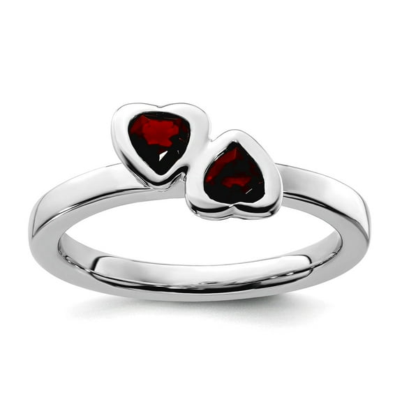 925 Sterling Silver Bezel Polished Stackable Garnet Double Love Heart Ring Size 6 Stackable Ring for Women