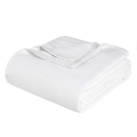 HomeRoots 549256 King Size White Cotton Woven Chevron Blanket