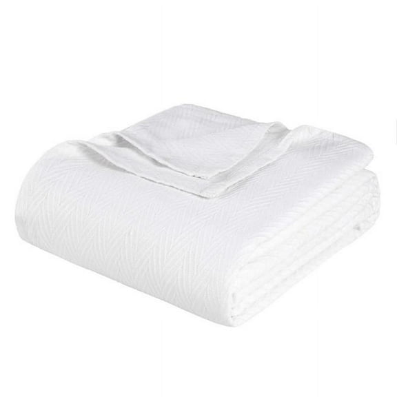 HomeRoots 549256 King Size White Cotton Woven Chevron Blanket
