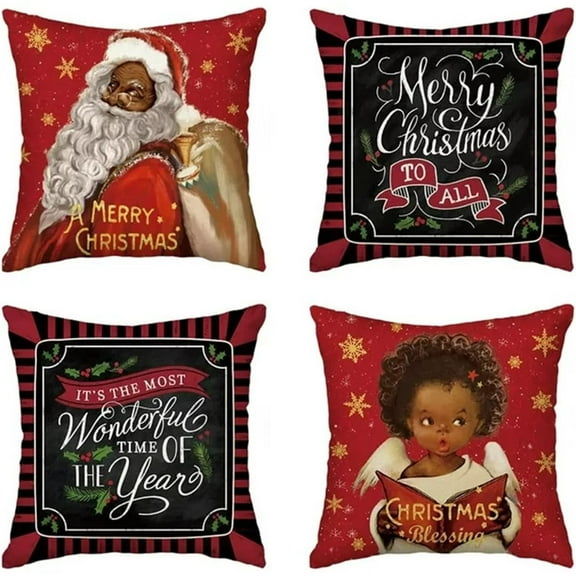 4PC Christmas Throw Pillow Covers 18''x18'', Linen Material, Fade-Resistant, Hidden Zipper, Decorative for Sofa/Couch/Home, Machine Washable